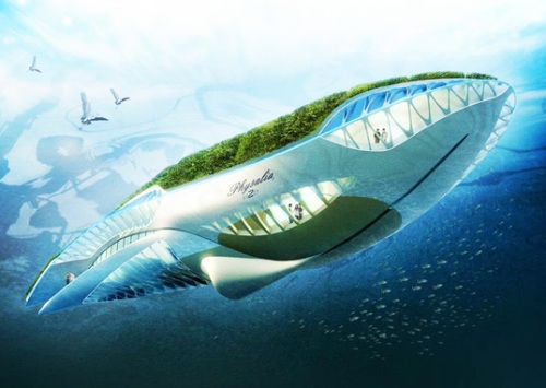 Плавающий сад в форме кита очищает речные воды